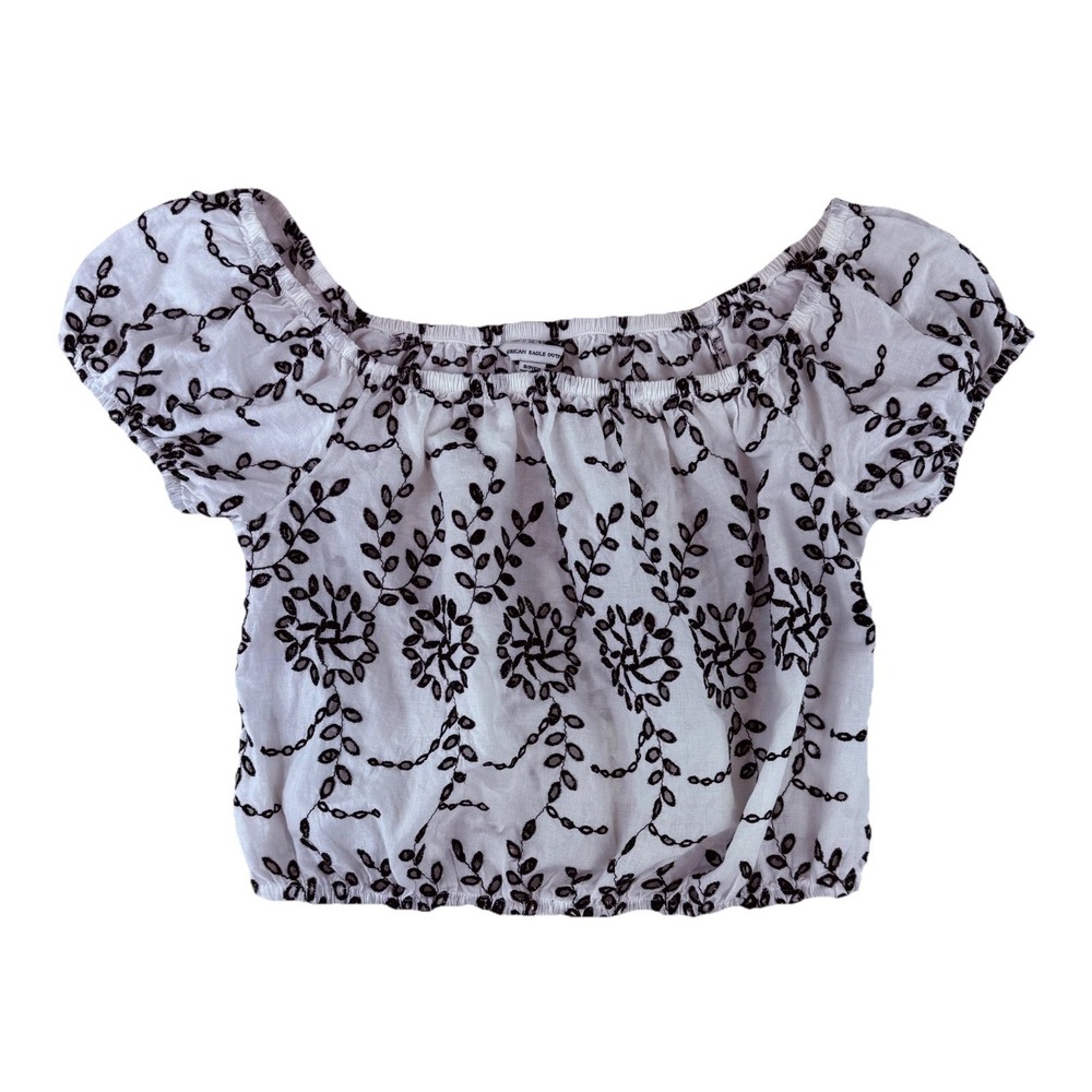 American Eagle Outfitters Crop Top Women's Small White Eyelet Lace Floral Boho